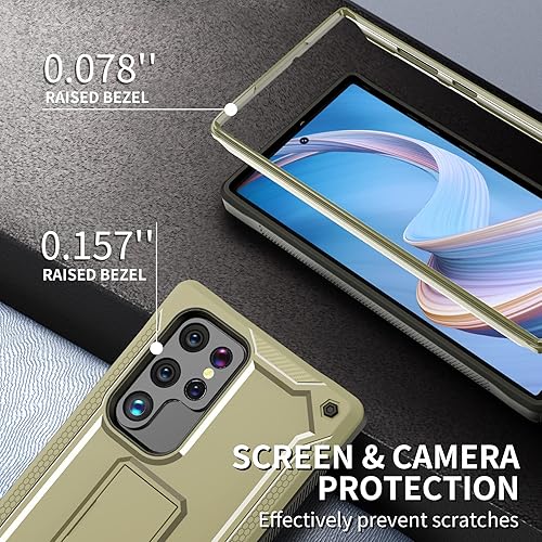 Miniatura 3 de URBANITE Funda para Samsung Galaxy S22 Ultra 5G, grado militar, resistente, a prueba de golpes, función atril integrada (verde militar)