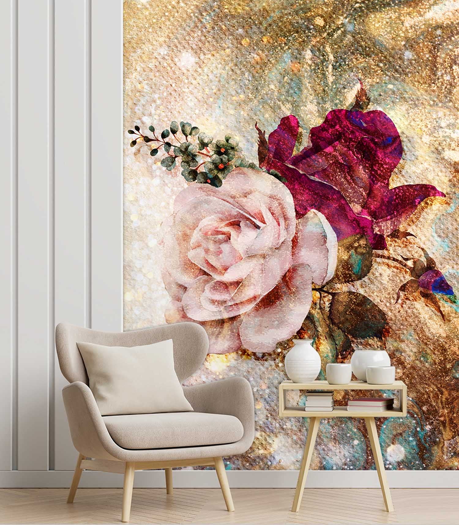 Feeby Papier Peint Intisse Plantes Fleurs Roses 150x210 cm rose Décoration Murale Tableaux Poster Muraux Chambre Enfant Salon Salle Cuisine Coucherr Abstrait Nature