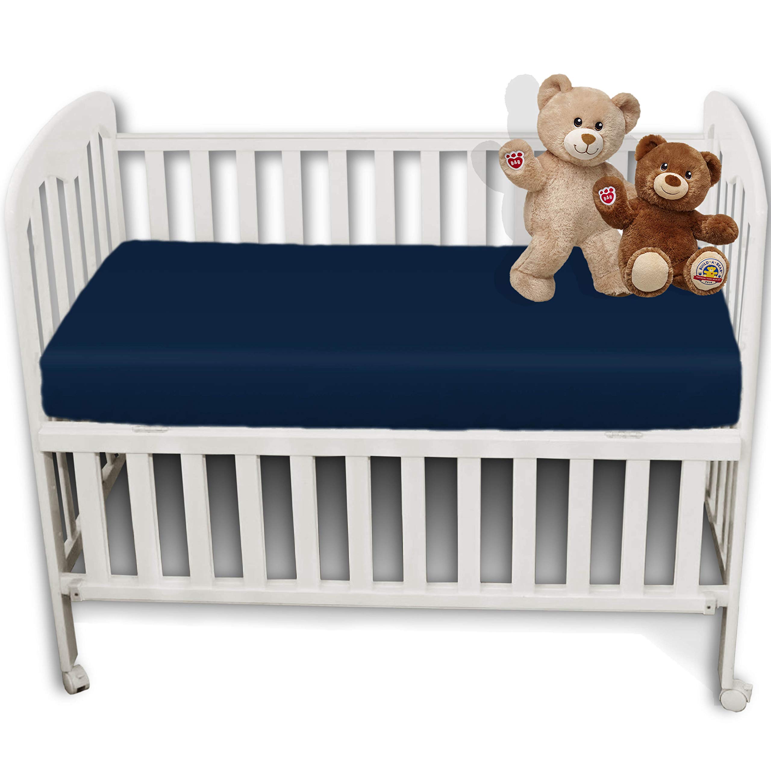 Nursery Baby Cot Bed Fitted Sheet 70 x 140 cm – Soft Breathable Toddler & Junior Bed Sheet – Elasticated Easy Fit Mattress Cover – Durable, Machine Washable (Navy Blue)