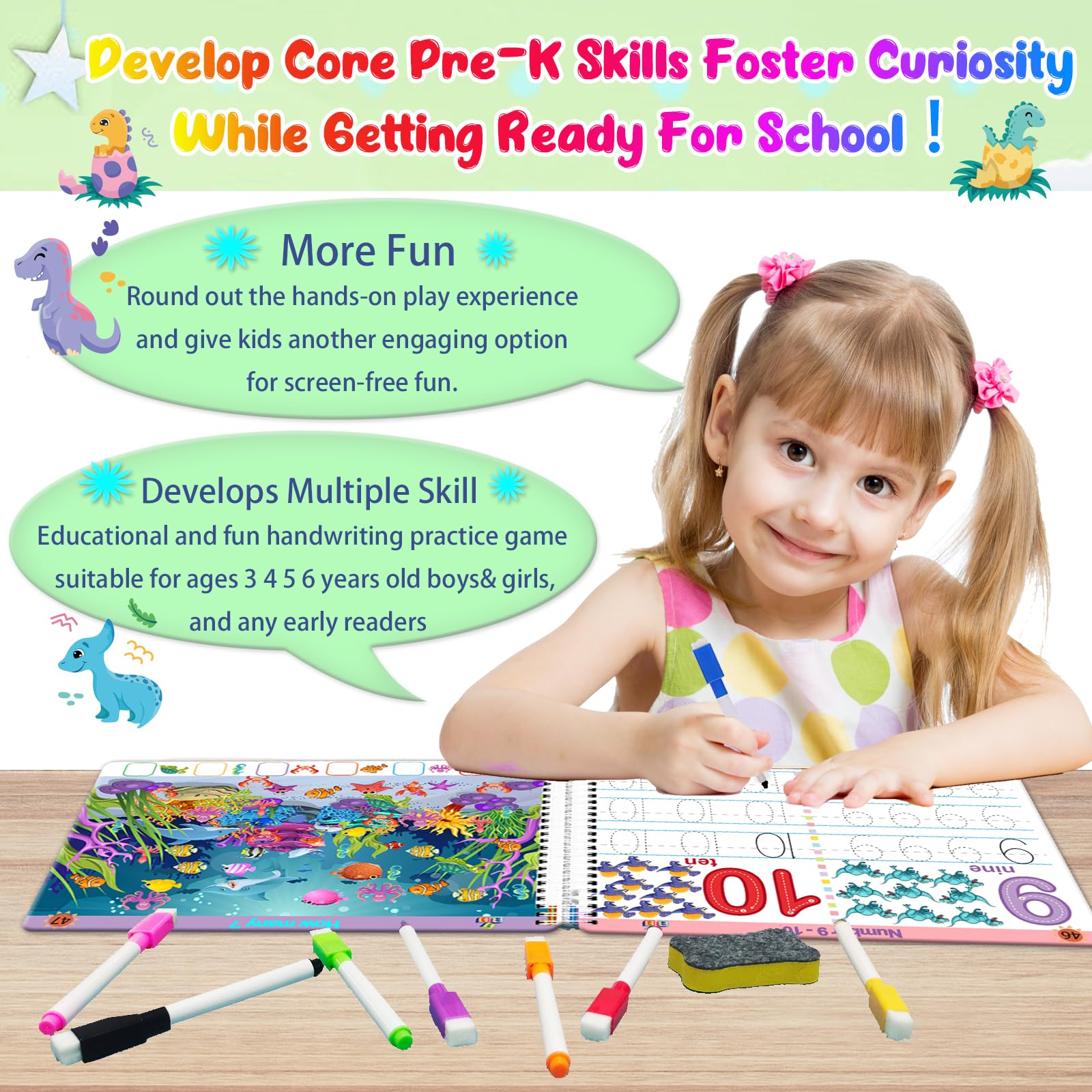 Actividades de aprendizaje preescolar - Libro de trabajo educativo para niños pequeños Prek Montessori escritura a mano, juguetes de rastreo de actividades, libro ocupado para niños, 5