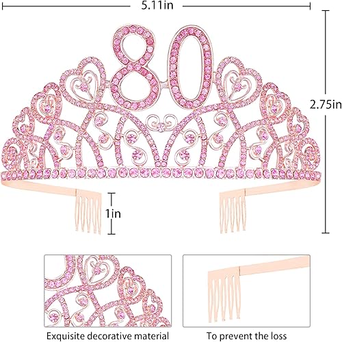 Miniatura 4 de Regalos de cumpleaños número 80 para mujeres, tiara y banda de cumpleaños número 80, corona de cumpleaños 80, decoración de cumpleaños 80 para