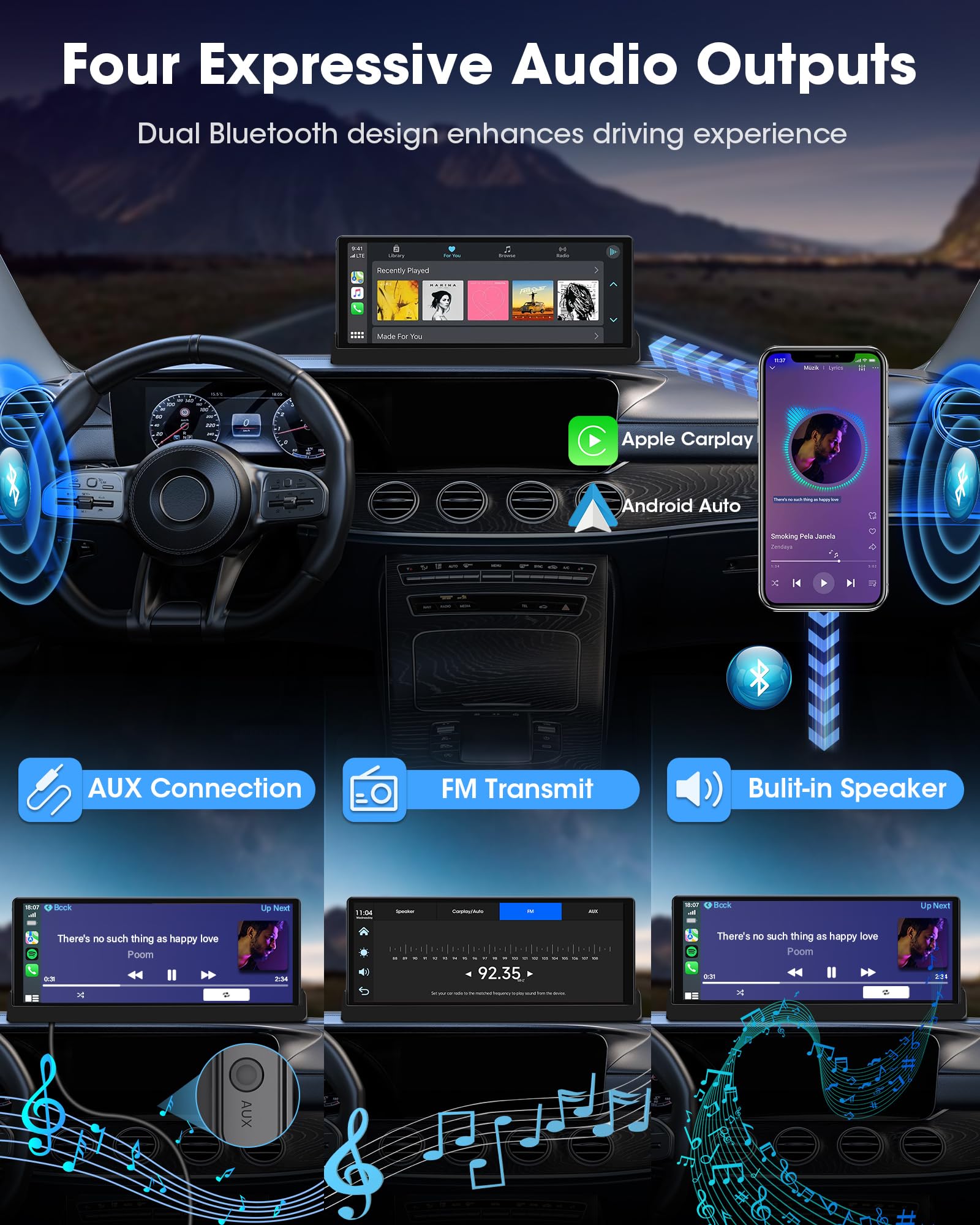 2026 Esclusività Schermo Carplay Auto Android Auto Wireless con Staffa di Supporto Touchscreen da 10,26 Pollici Schermo Autoradio Car Play con Telecamera di Retromarcia Navigazione GPS Siri/Goo-gle