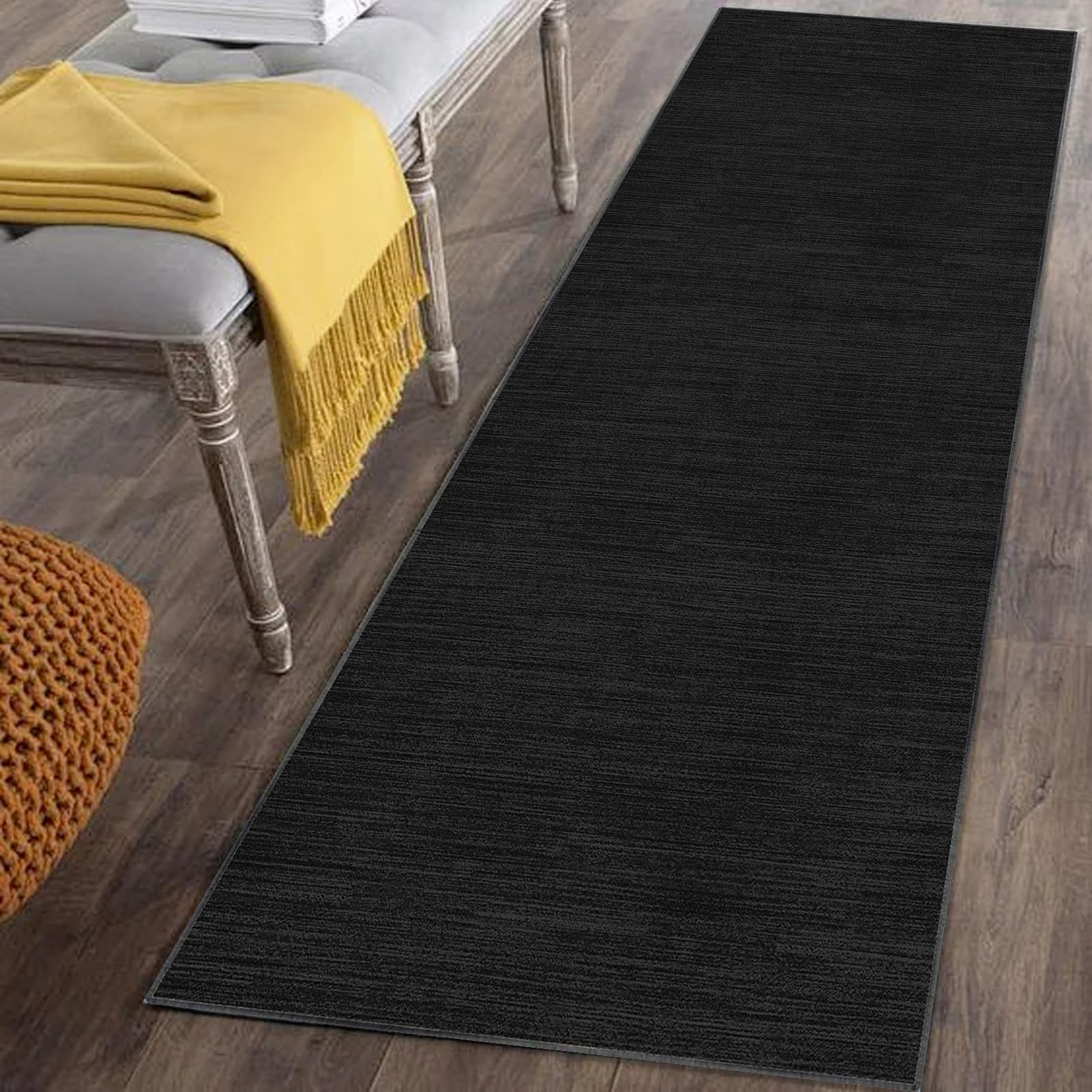 Carpet Runners for Hallway 120 x 450 cm Black Non-Slip Washable Floor Carpet for Kitchen Runner Rug for Entryway Hallway Hall Runner Low Pile Area Rug Narrow Rug Runner for Hallway Kitchen Bedroom