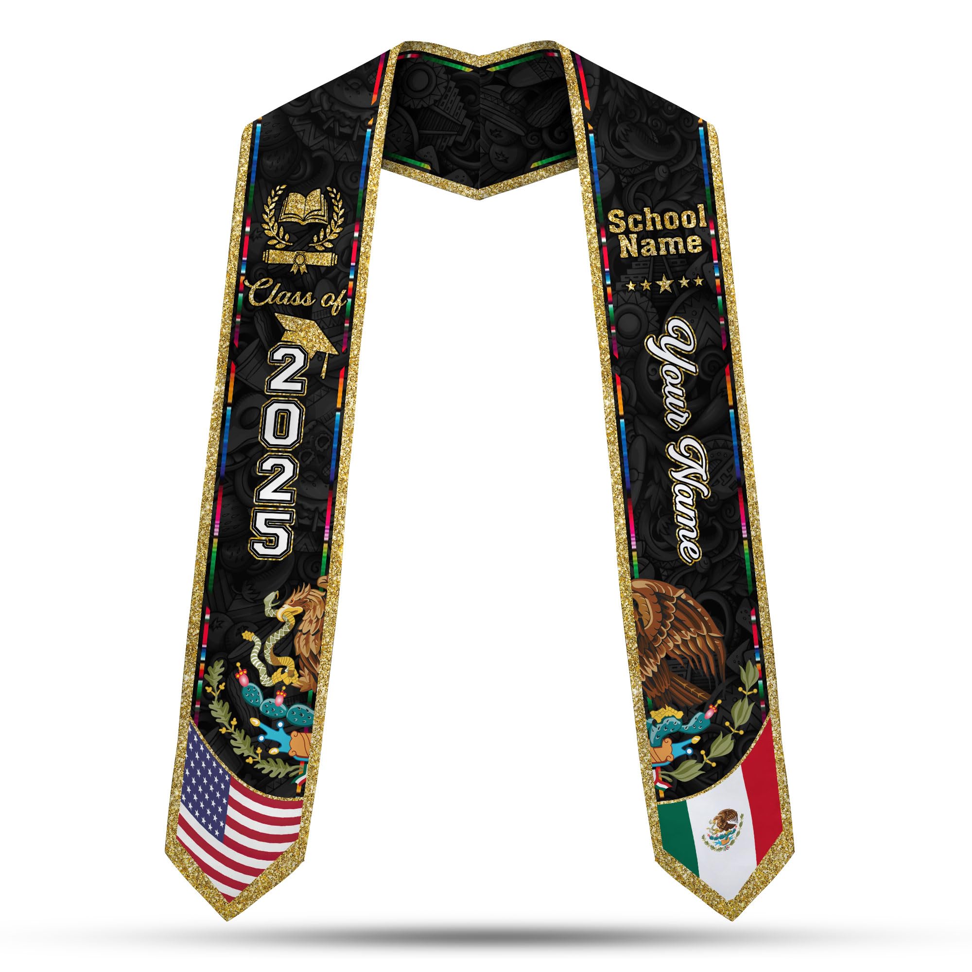 MonkeyVan Custom Mexican Graduation Sash Mexican Flag Graduation Stole Mexican Stoles for Graduation 2025 Mexican Graduation Sash Mxc5