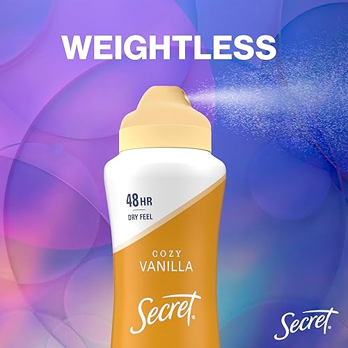 Miniatura 4 de Secret Dry Spray Desodorante antitranspirante para mujer, 48 horas de protección sin peso contra el sudor y el olor, suave con la piel, aroma