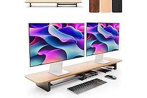 KIVY Dual Monitor Riser with Integrated Metal Shelf