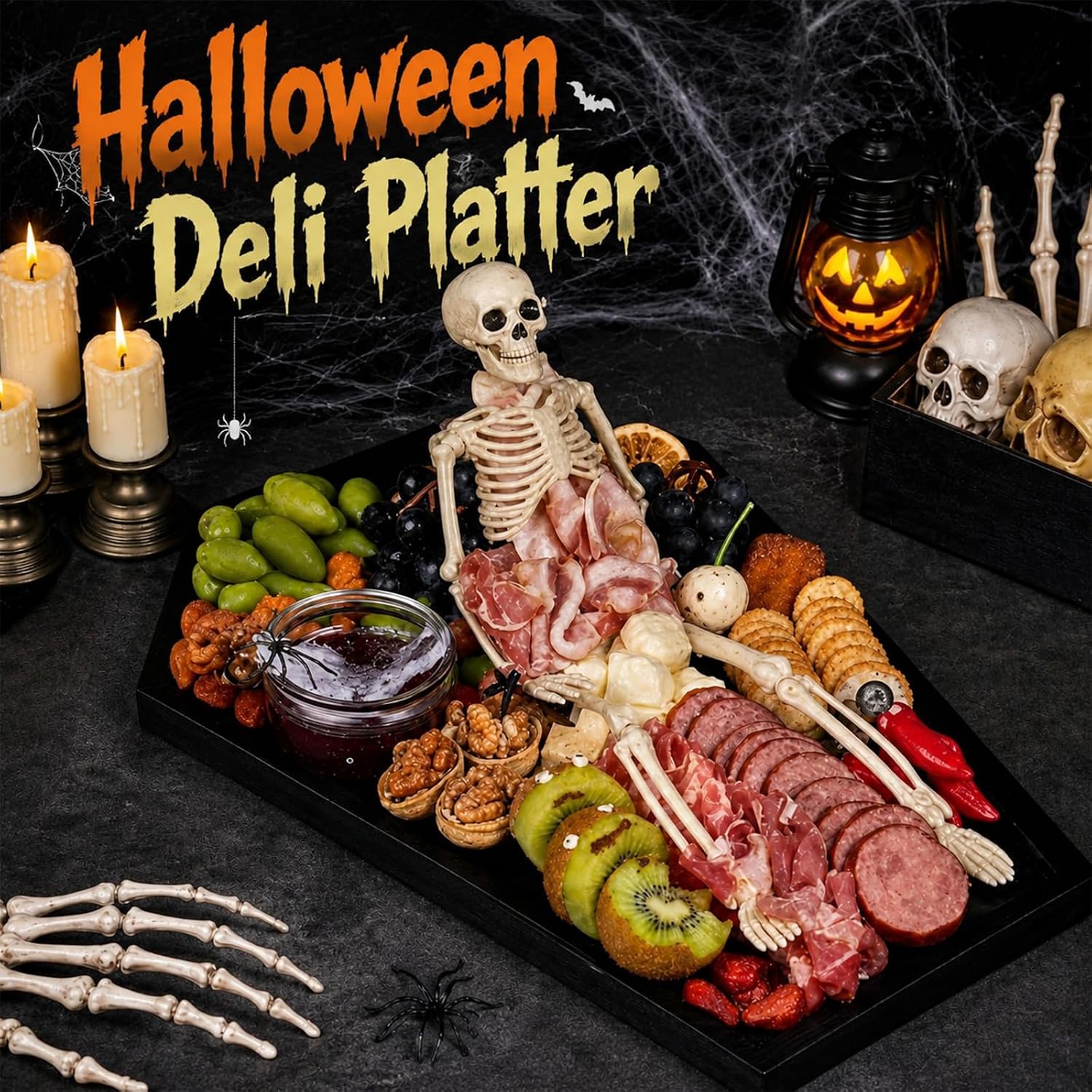 Rtteri 86 Pcs Halloween Coffin Charcuterie Board Kit 17" with Accessories