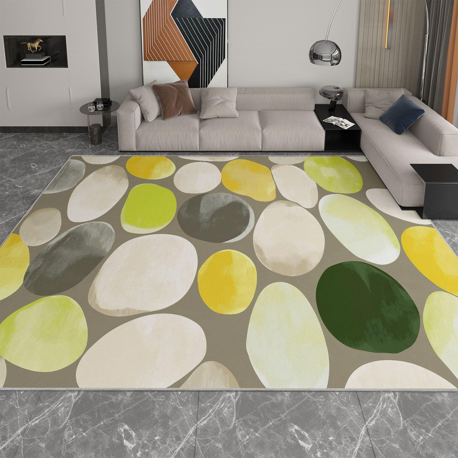 Dywan do salonu 100 x 160 cm abstrakcyjny design, nowoczesny dywan z nadrukiem geometrycznym klocki miękkie i lekkie kolory do jadalni sypialnia przedpokój biuro - antypoślizgowy dywan