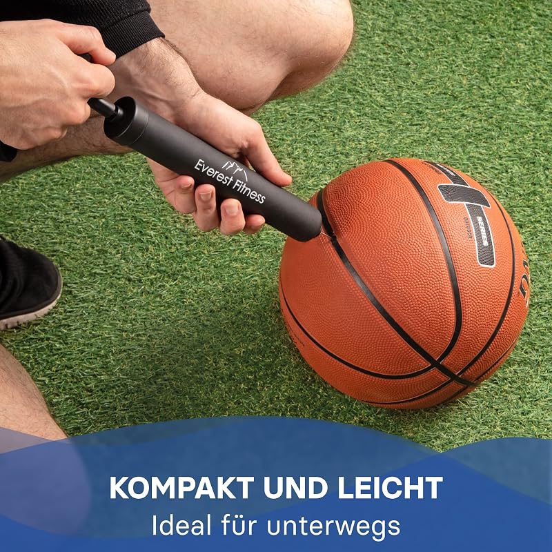 EVEREST FITNESS Labdapumpa 30 cm - Kézi Pumpa Futball, Kosárlabda, Röplabda és Kerékpár Felfújásához, 2 Tűvel és Levehető Csővel, 100g