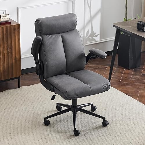 Miniatura 1 de VINGLI Silla de escritorio ergonómica rodante con brazos abatibles acolchados, silla ejecutiva giratoria de 360 con respaldo alto para computadora,