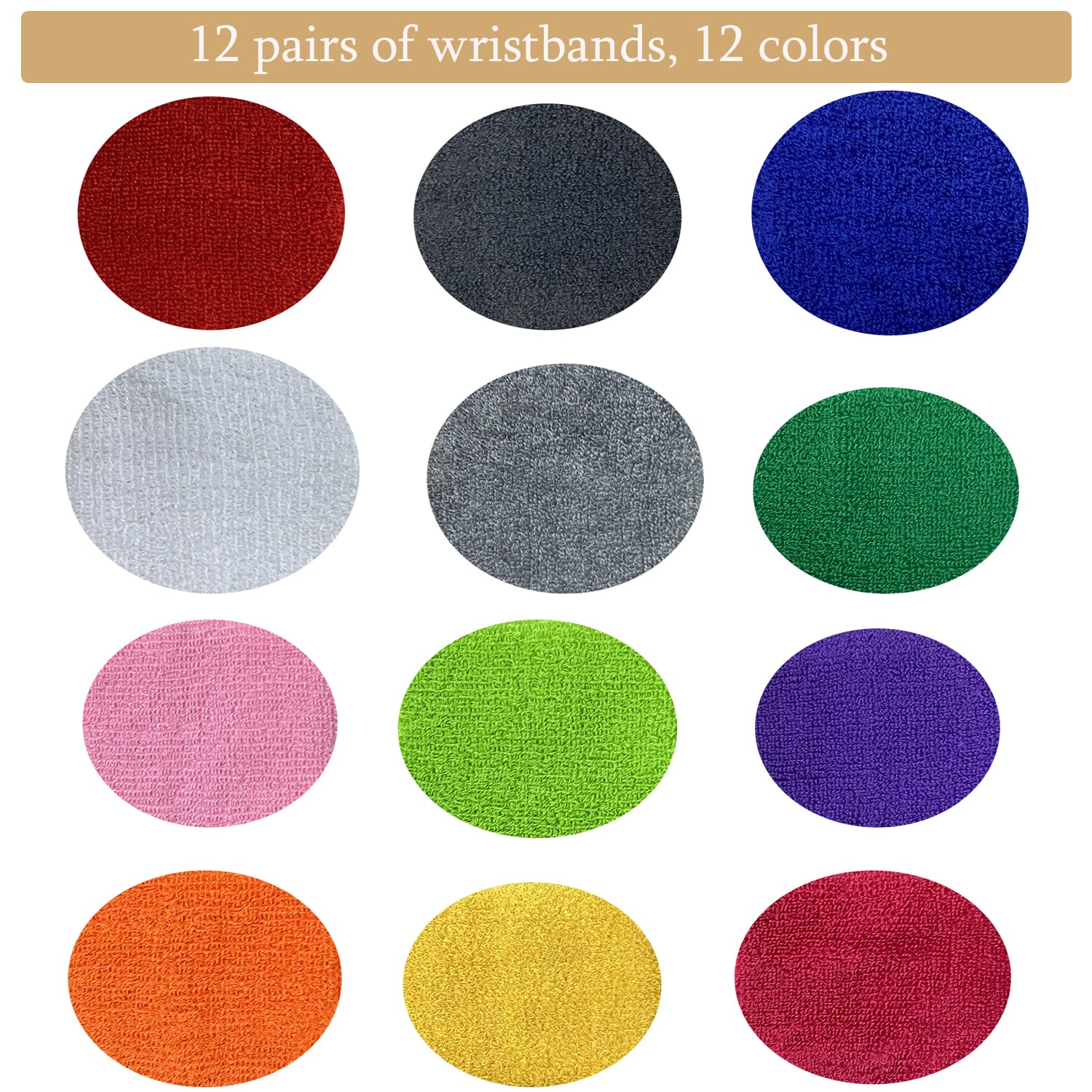 24 Pcs Sports Wristbands Cotton Sweat Bands, for Basketball, Baseball, Running Athletic Sports.