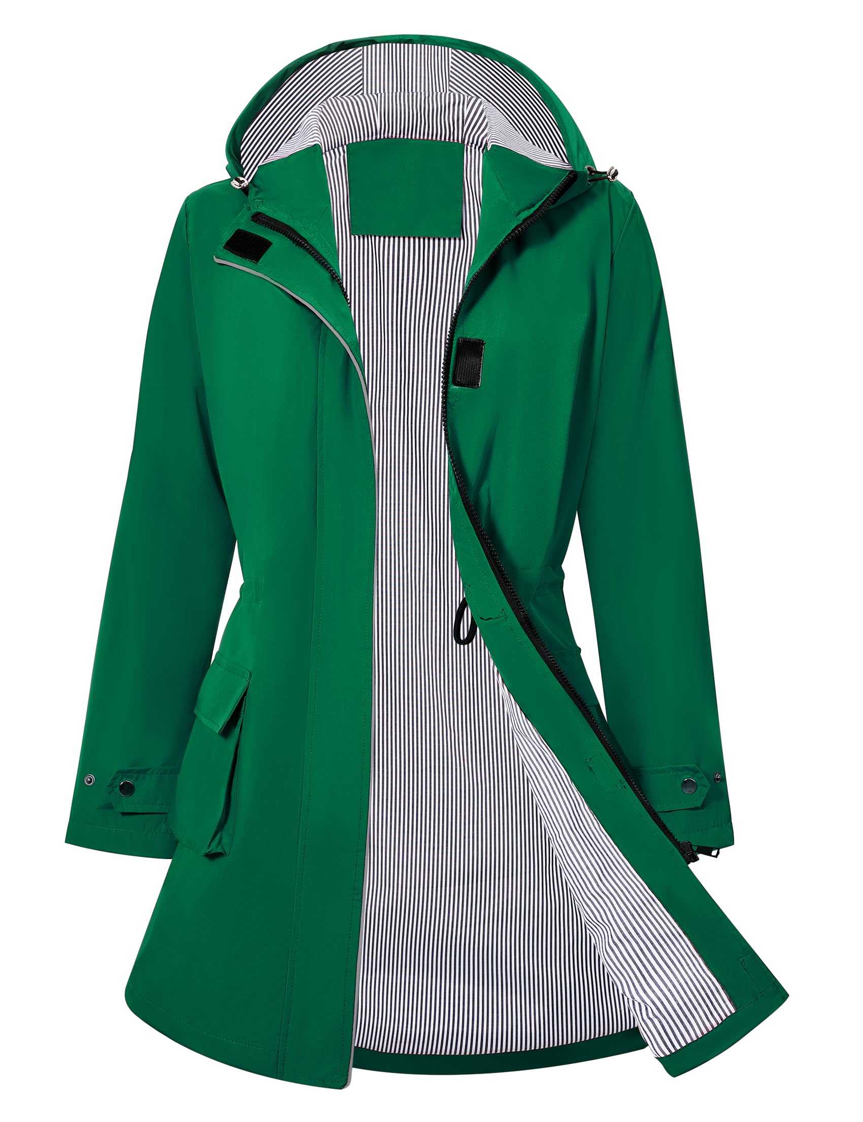 PONCEAU Damen Wasserdicht Regenjacke Lang Windbreaker Übergangsjacke Leichte Atmungsaktiv Outdoorjacke Raincoat Regenponcho Regenparka Trenchcoa Regenmantel mit Kapuze