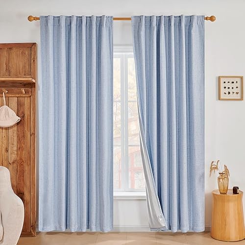 Miniatura 17 de Deconovo - Cortinas 100% opacas de mezcla de lino 52" x 84" (2 paneles, gris) – Aislamiento térmico, reducción de ruido – Colgante de 3 vías