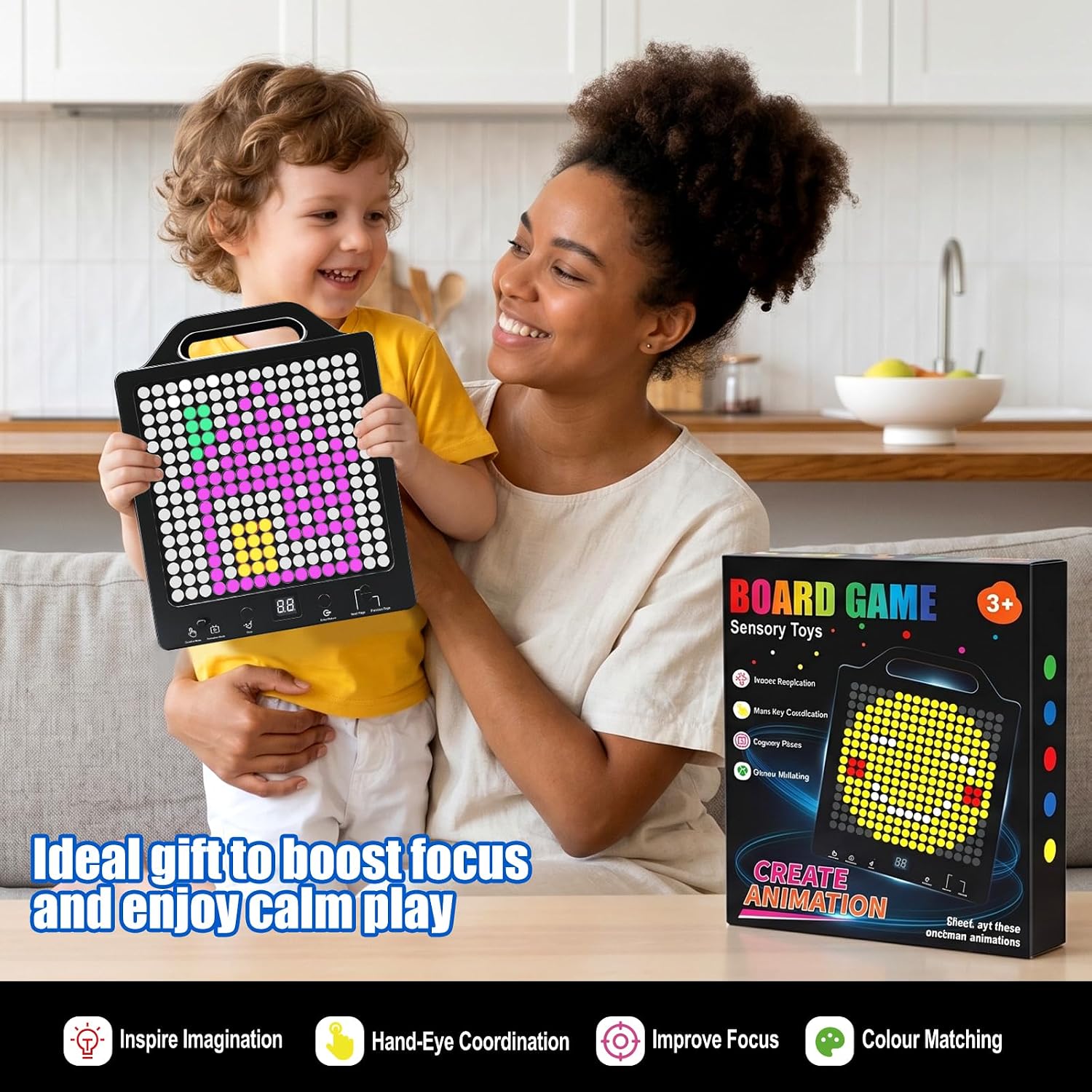 Konijiwa Sensory Toys for Kids with Autism | Light-Up STEM Toy | Screen-Free Travel Toy | No Pegs Choking Hazard, for Autistic, ADHD, CVI, Boys, Girls, Toddlers, Birthday, Gift, Ages 3+ (256 Buttons)