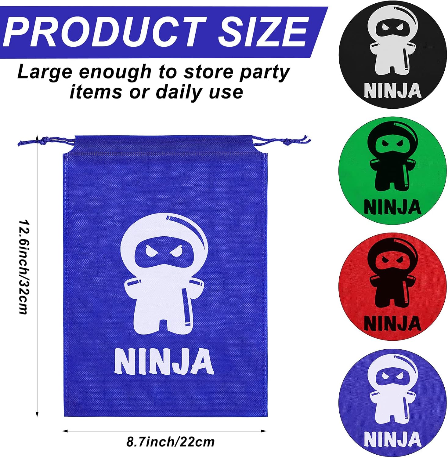 Kingdder Ninja Party Favor Bags Warrior Treat Goodie Candy Reusable Cloth Samurai Goodie Drawstring Bags Ninja Birthday Party Decorations Favors Supplies(48 Pack)