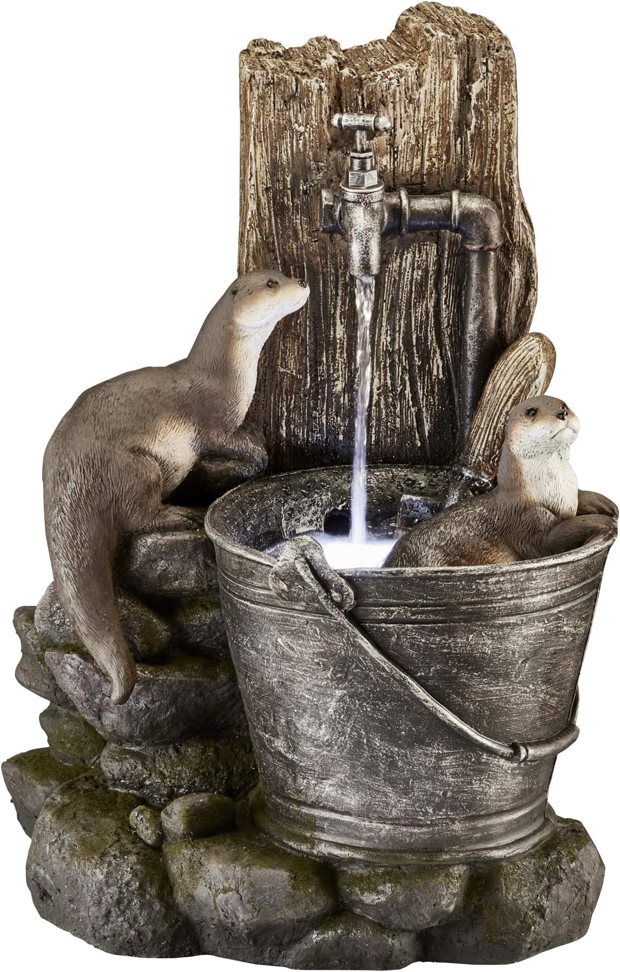 Serenity Animal Water Feature, Light Up LED, Self Contained for Garden, Decking & Patio, Outdoor, Weatherproof, Height 55cm (Playing Otters)