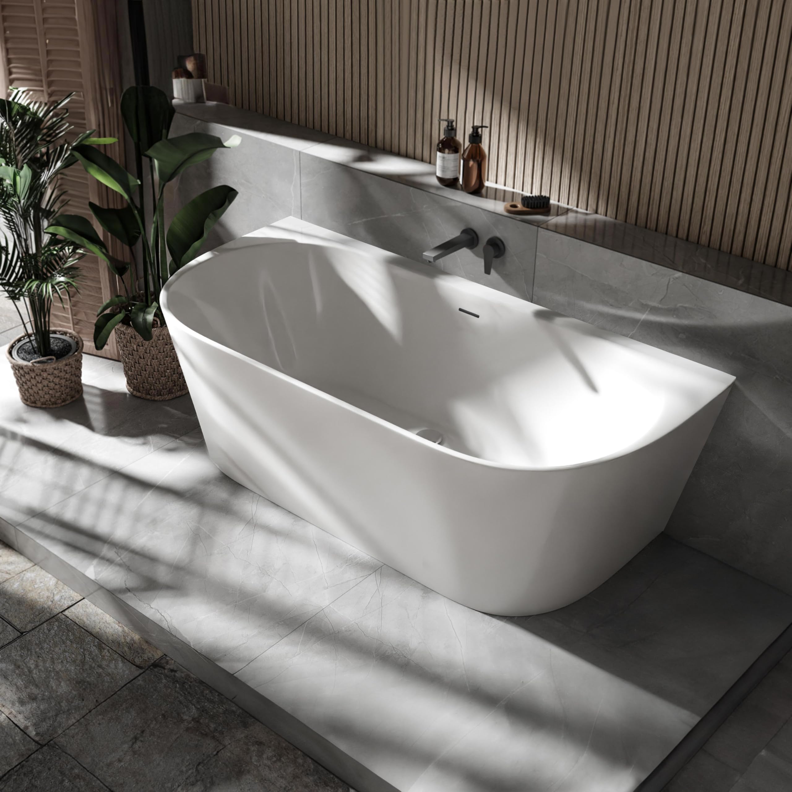 Bernstein Badewanne Nora halb freistehend 170 x 80 cm Acryl Weiß glänzend