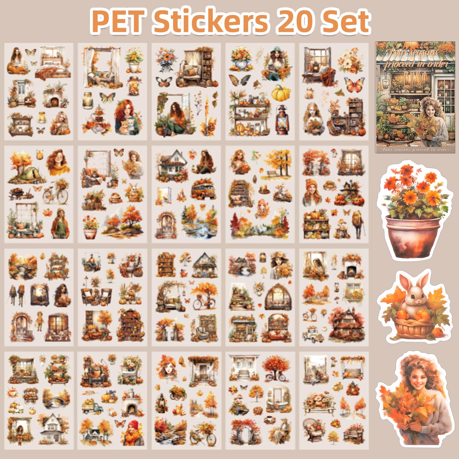 Uideyvi Autumn Theme Sticker Scrapbooking Supplies for Junk Journal 20 Sheets PET Stickers, Vintage Journaling Stickers - Image 3