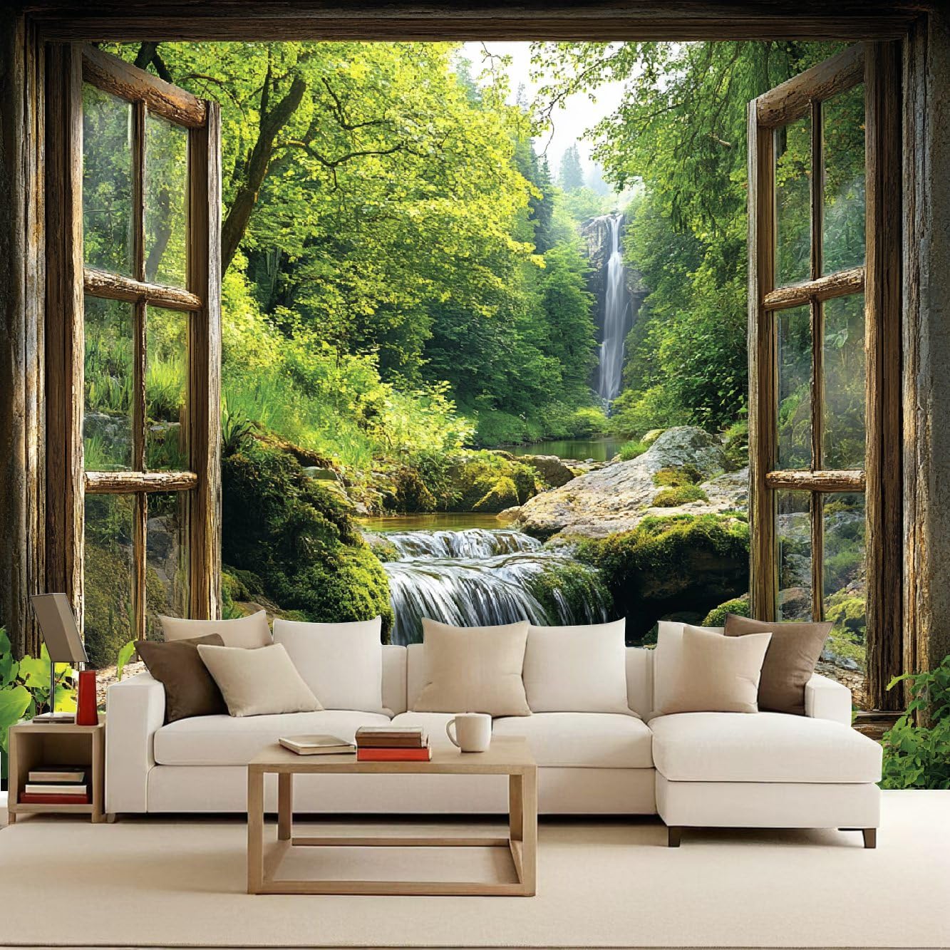 Natural Forest Wallpaper Mural Fall Photo Wallpaper Nature 3D Wall Mural Non-Woven Premium Art Print Decoration Poster Picture for Living Room Bedroom TV Backdrop