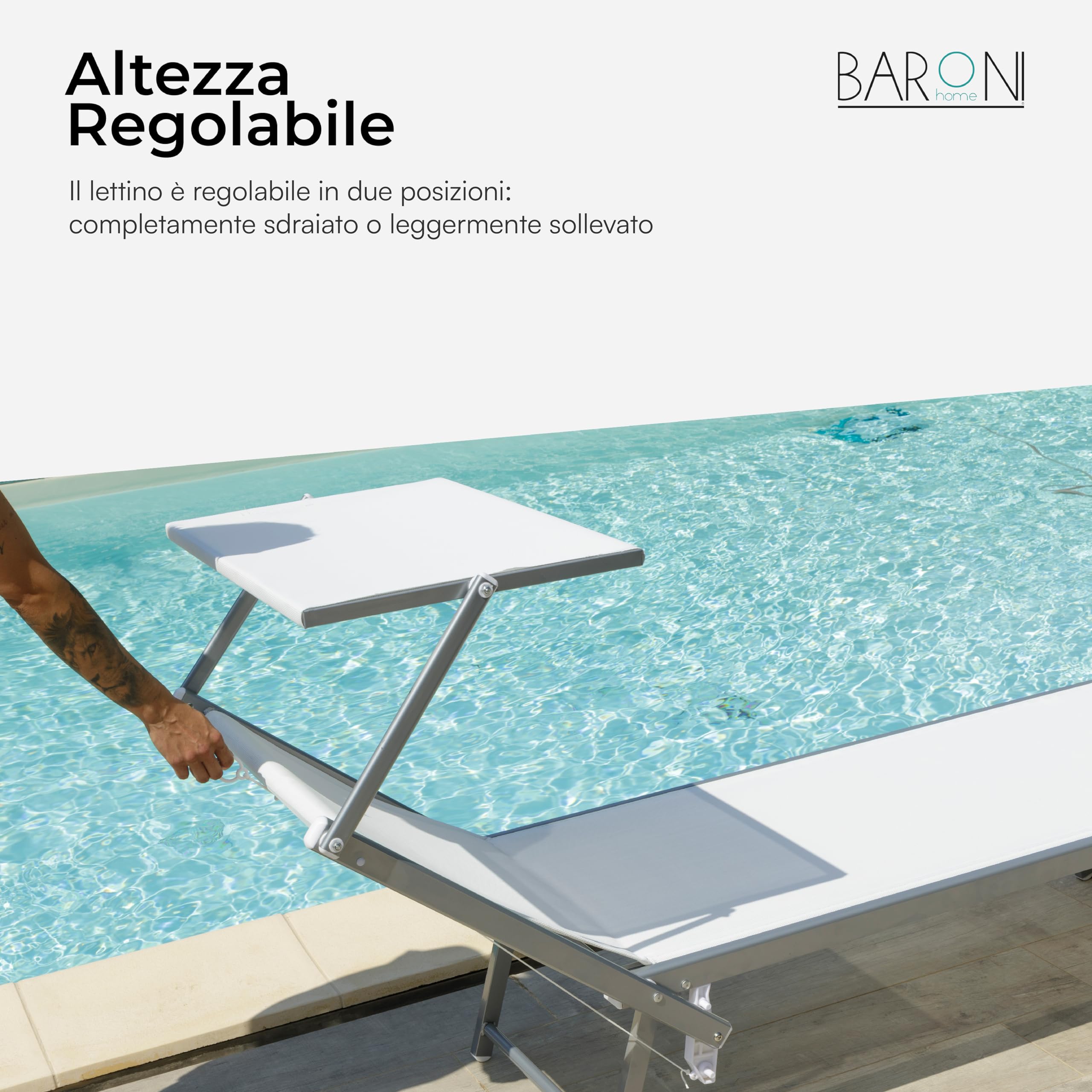 Baroni Home Set 2 Lettini Prendisole in Alluminio con Tetto Parasole, 60x190x35 Bianco