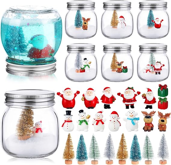 2024 8 Set 64 Pcs DIY Christmas Snow Globe Glass Mason Jar