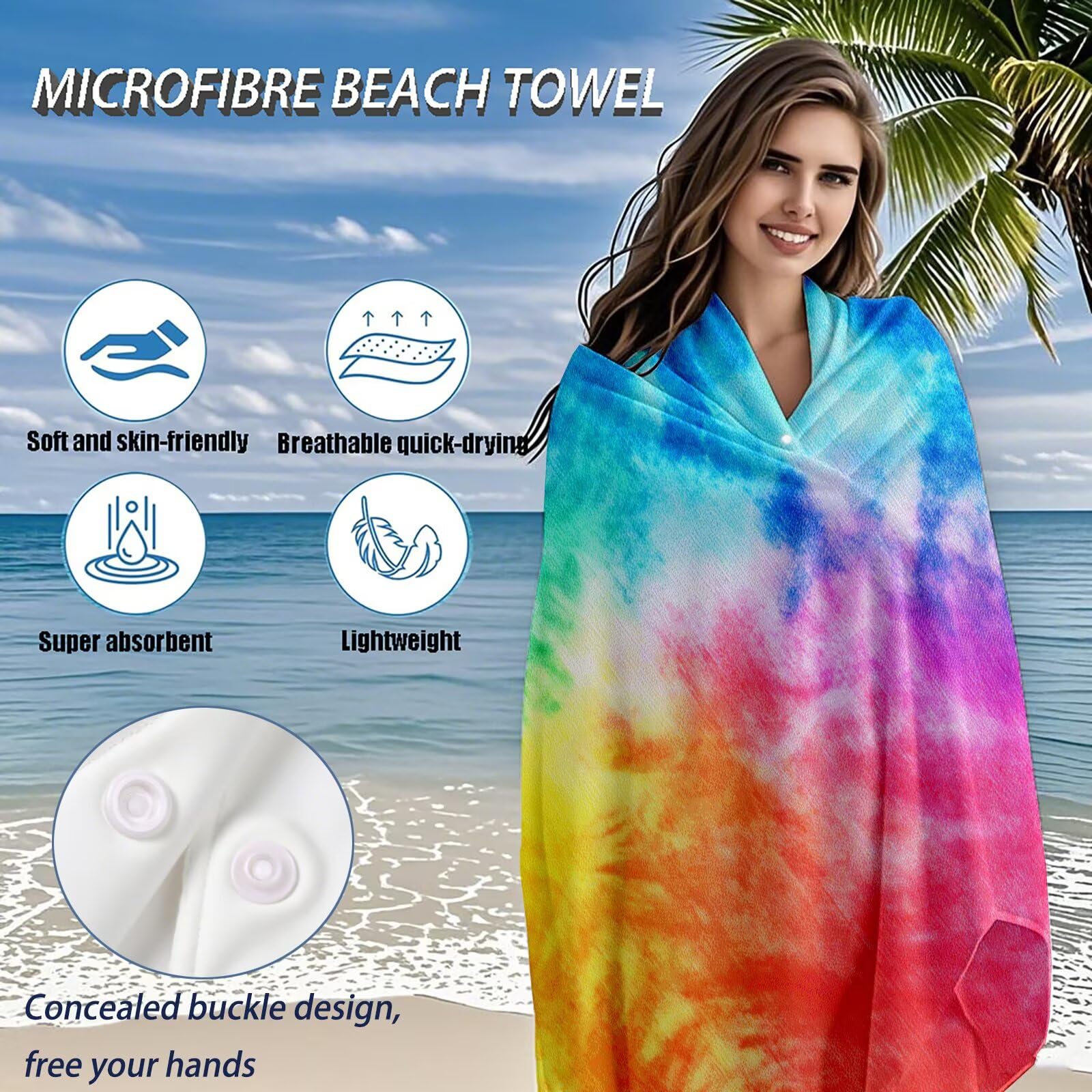 Serviette Plage Rêve Motif, Serviette de Plage XXL 100x180 avec Sac, Serviettes de Bain Microfibre Séchage Rapide Anti-Sable Absorbante Fonction pour Bain, Sport, Voyages, Sauna, Piscine Q-734