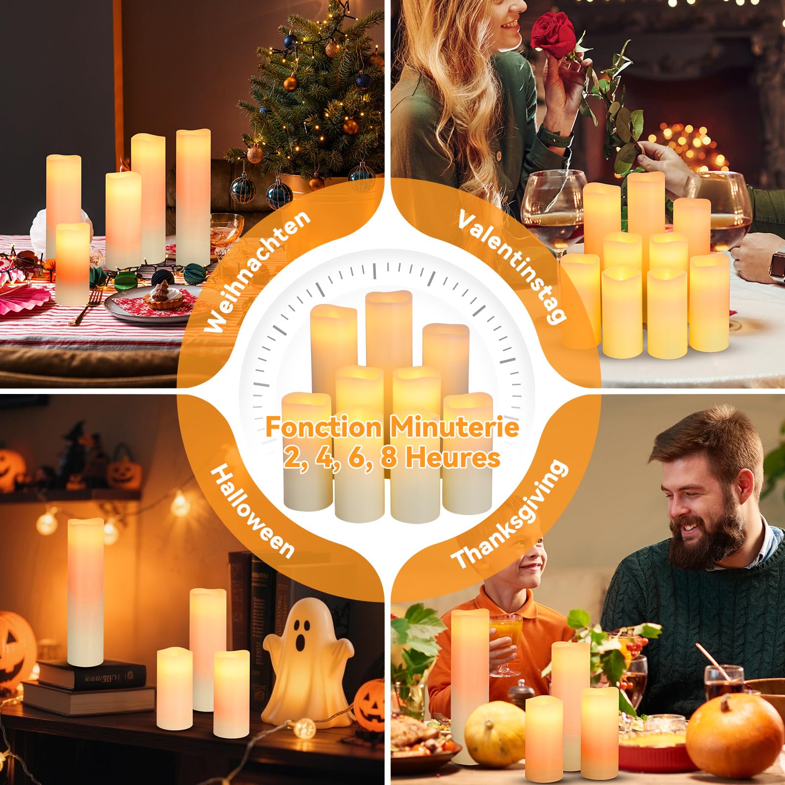 LED-Kerzen, LED-Kerzen Flackernde Flamme mit Timerfunktion&Fernbedienung,9 Batteriekerzen-Set (10,5cm 12,5cm 15cm 17,5cm 20cm 22cm),Echtwachs Stumpen-LED-Kerze für Halloween,Weihnachten,Party,Hochzeit