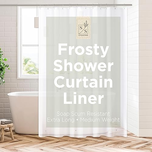 Miniatura 17 de Stitch & Stone Forro de cortina de ducha, Premium ligero duradero impermeable 4g PEVA para baño con imanes con peso, tamaño estándar 70" x 72"