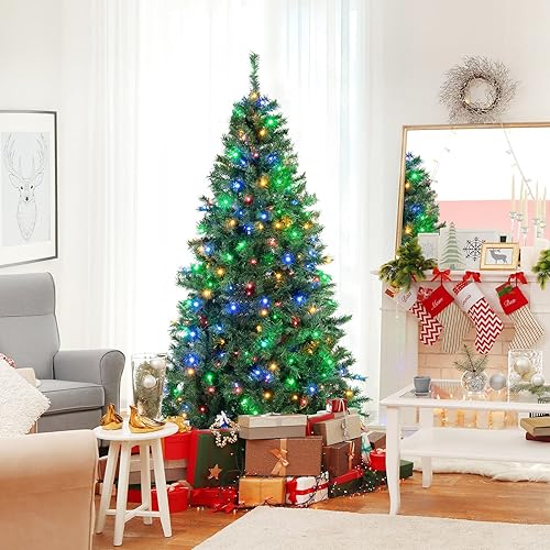 Miniatura 8 de Goplus Árbol de Navidad artificial preiluminado de 6 pies, árbol de Navidad completo con bisagras con 260 luces LED multicolor, 666 puntas de rama,