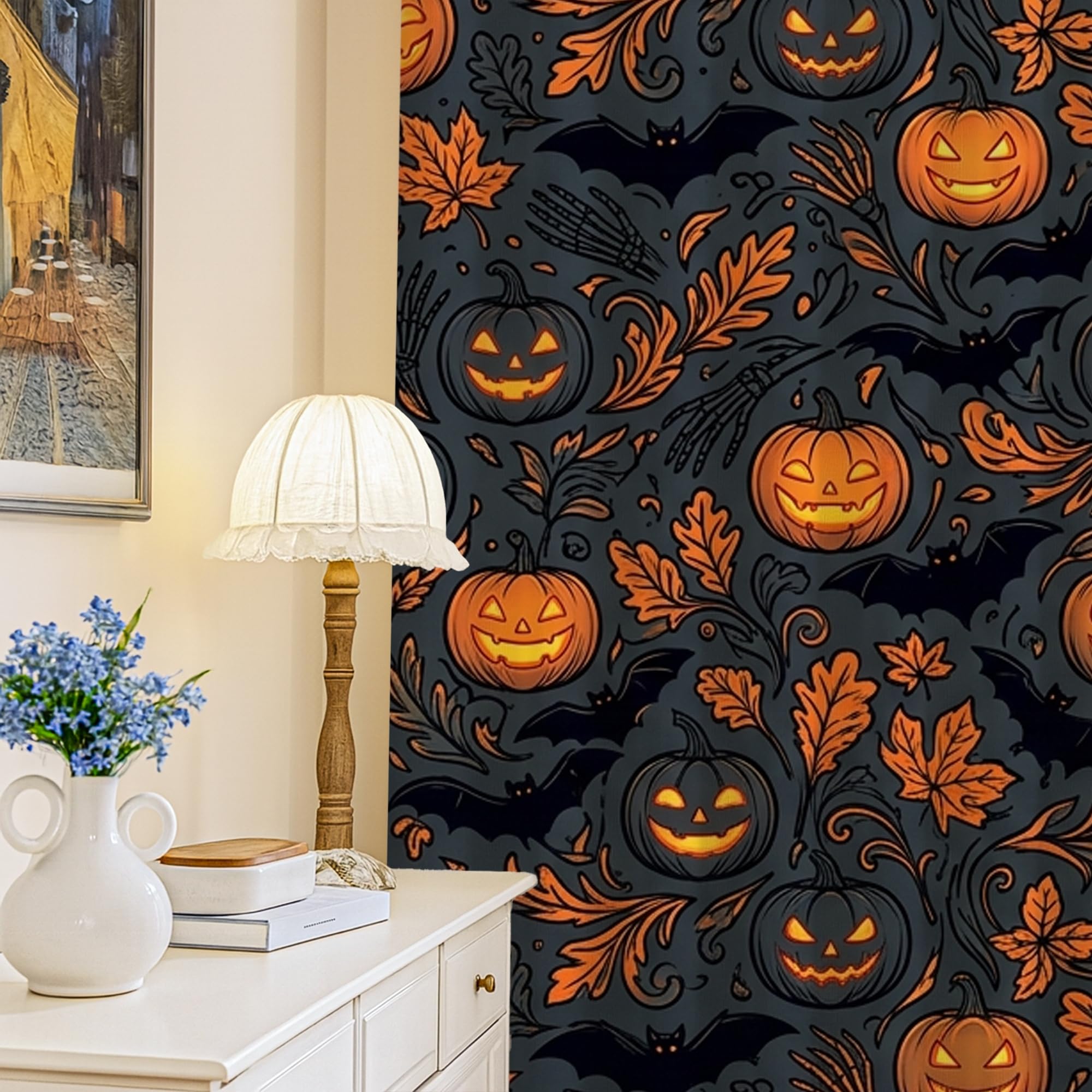 Rideaux occultants chambre à coucher occultant noir motif citrouille décoration Halloween