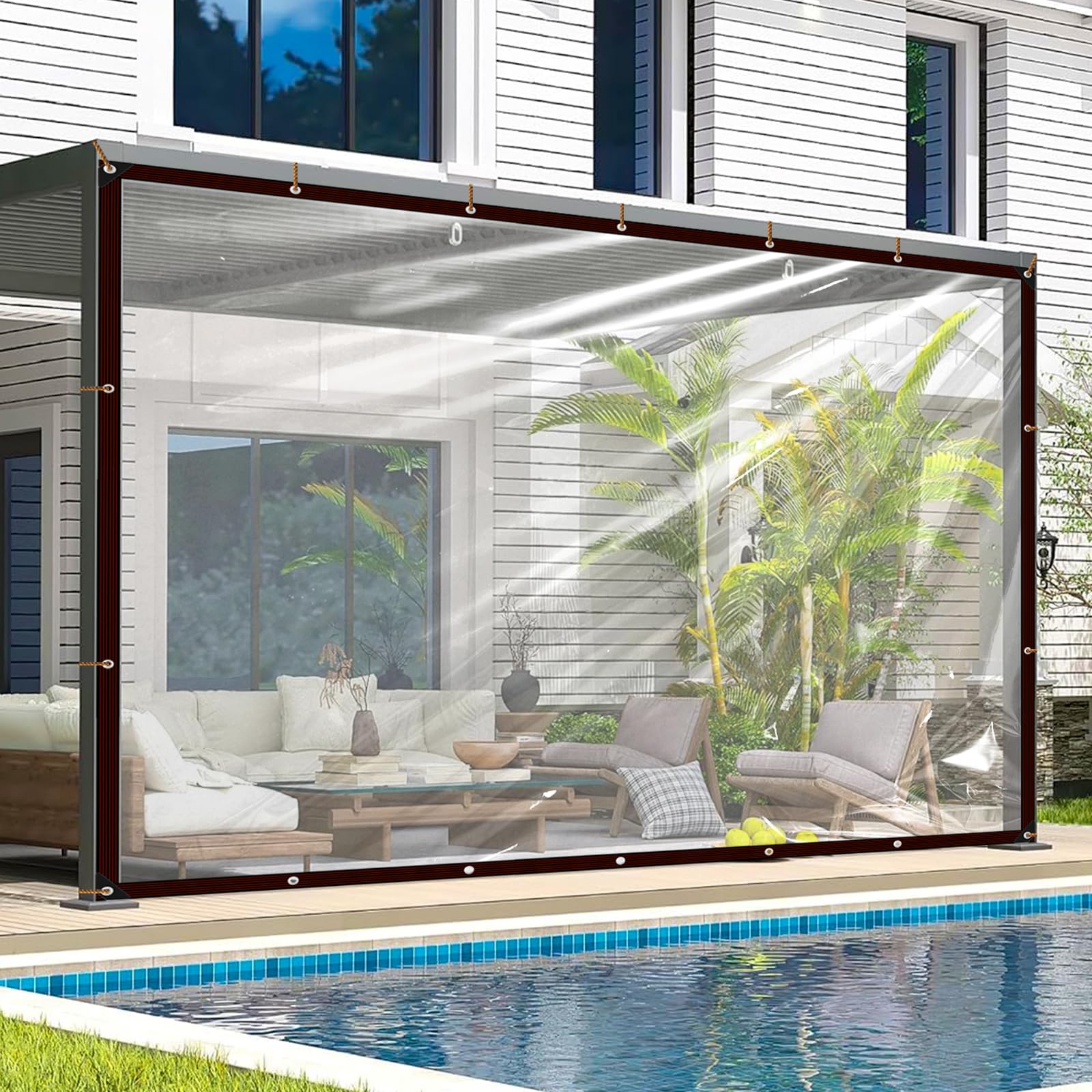 Plane Wasserdicht mit Ösen 2x3 Abdeckplane Transparent Durchsichtige Plastikfolie für Regenschutz & Winter Isolierung, Folie für Gewächshaus Außenbereich Garten Terrasse & Balkon Wetterfest