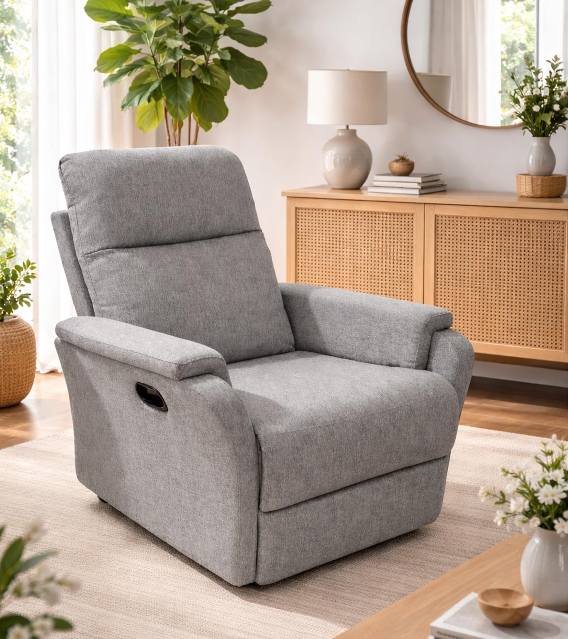 SWEET SOFA® Sillón Relax Roid 102x76x80 cm – Sofá Individual Butaca Reclinable con Palanca y Reposapiés Elevable, Tapizada en Tela Resistente, Ideal para Salón o Zona de Descanso Color Gris