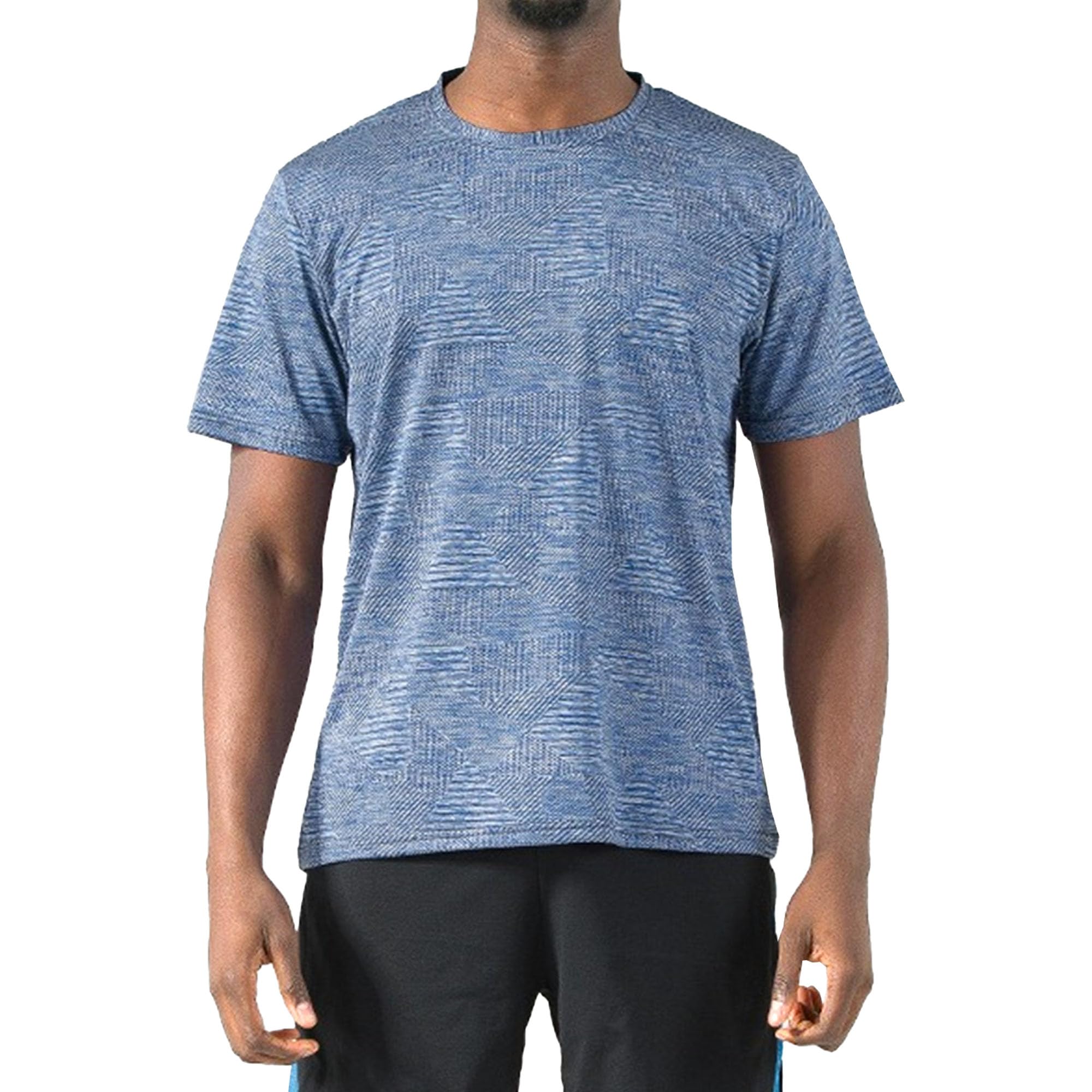 Men's Short Sleeved Round Collar T-Shirt Quick-Drying Breathable Cool Loose Tops Summer Cozy Jogging Jacquard Shirt (Blue,3X-Large)