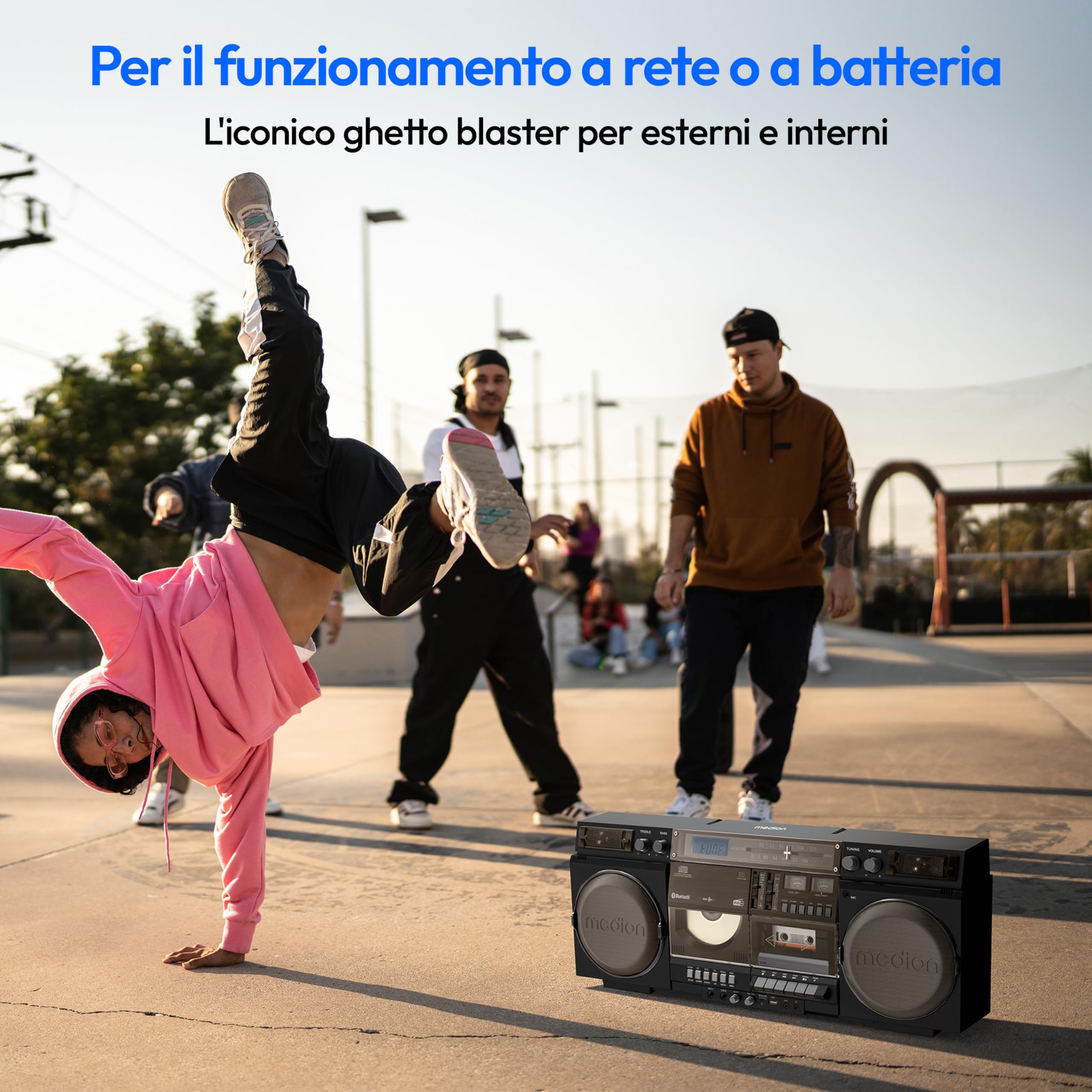 MEDION Registratore a cassette P66538 Ghetto Blaster retrò con lettore CD, Bluetooth, DAB+, USB, SD