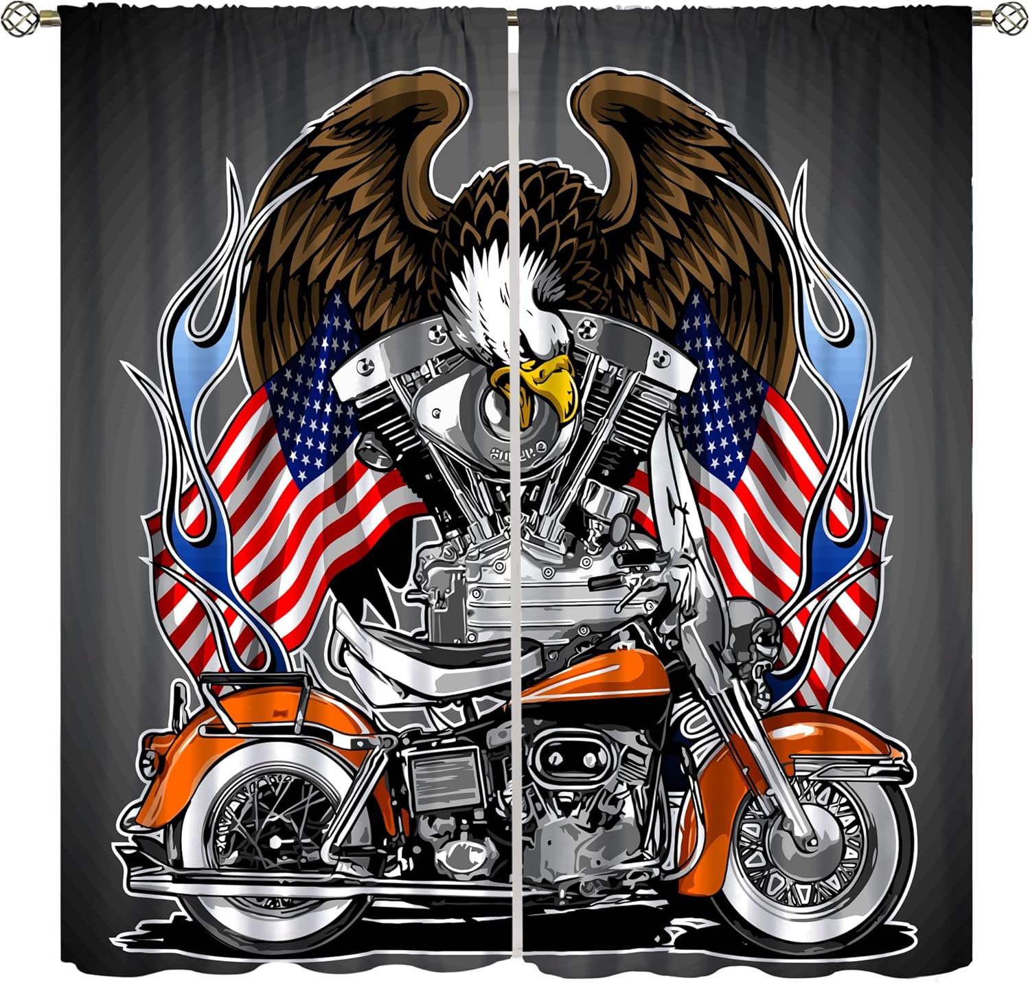 Animal Eagle Blackout Curtain American Flag Motorcycle Window Curtains Noise Reducing Drapes Rod Pocket Kitchen Dining Room Cafe Bedroom Living Room Office 63x72 in
