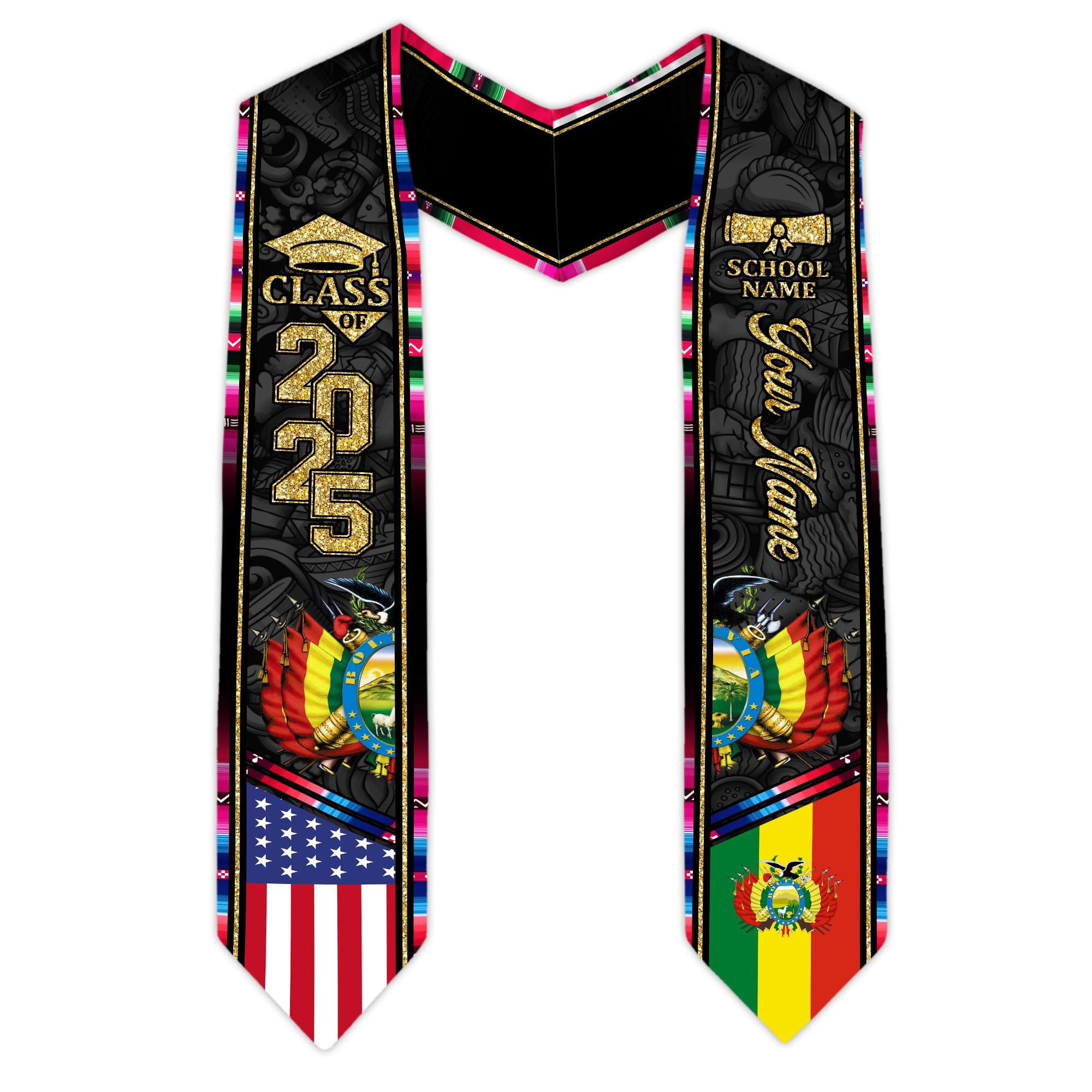 MonkeyVan Personalized Bolivia Graduation Stole, Bolivian Graduation Sash, Bolivia Flag Graduation Stole, Class of 2025 M51