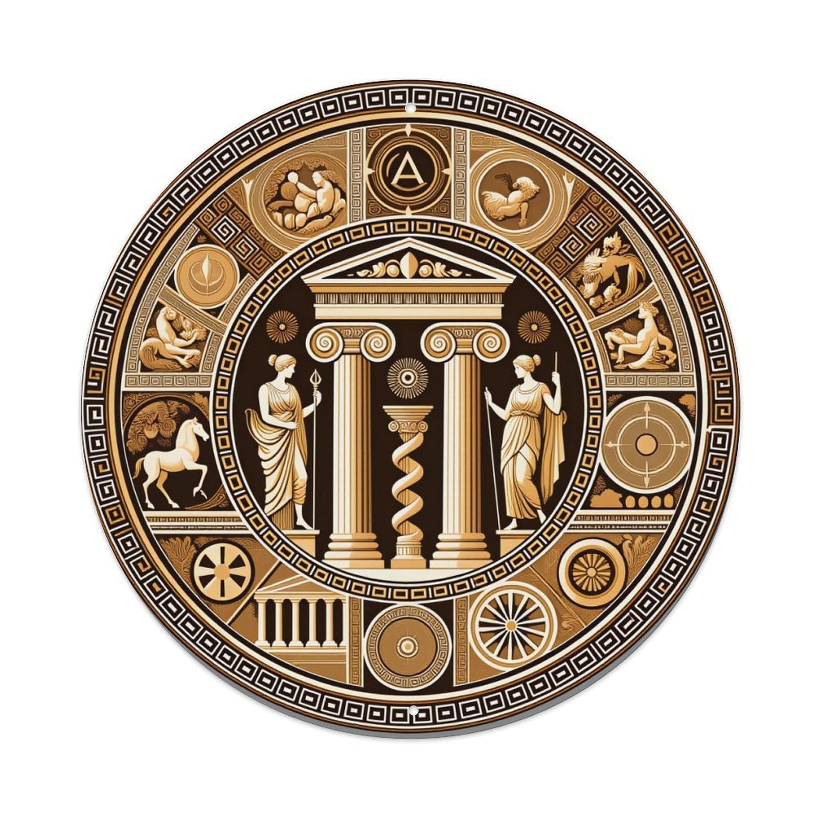 Jdfenggu Vintage Classical Greek Mythology Design Pattern Retro Metal Tin Sign, Metal Poster For Bar, Home, Man Cave, Kitchen, Laundry Room Art Decor 8X8 Inch
