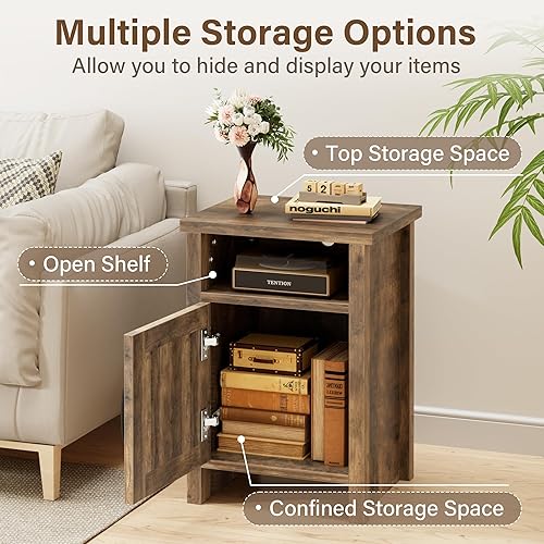 Miniatura 10 de JUMMICO Mesita de noche de granja, moderna mesita de noche con puerta de granero y estante, mesa auxiliar rústica para dormitorio, sala de estar