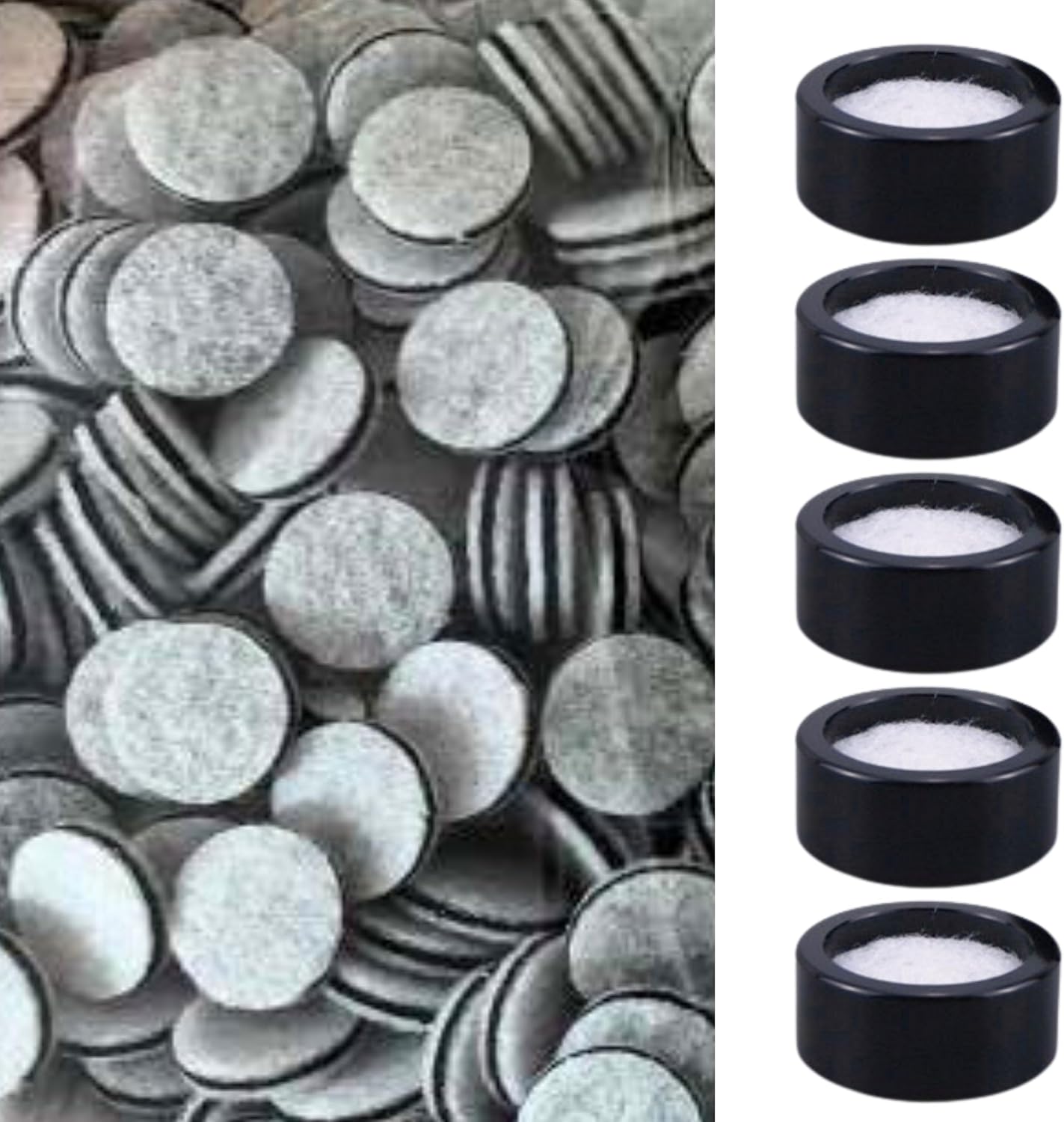 200 Pack Activated Carbon 3-Layer Filters with 5 Reusable Black Metal Rings, Compatible with Standard Silicone Mouth Funnels & Mouthpiece Accessories