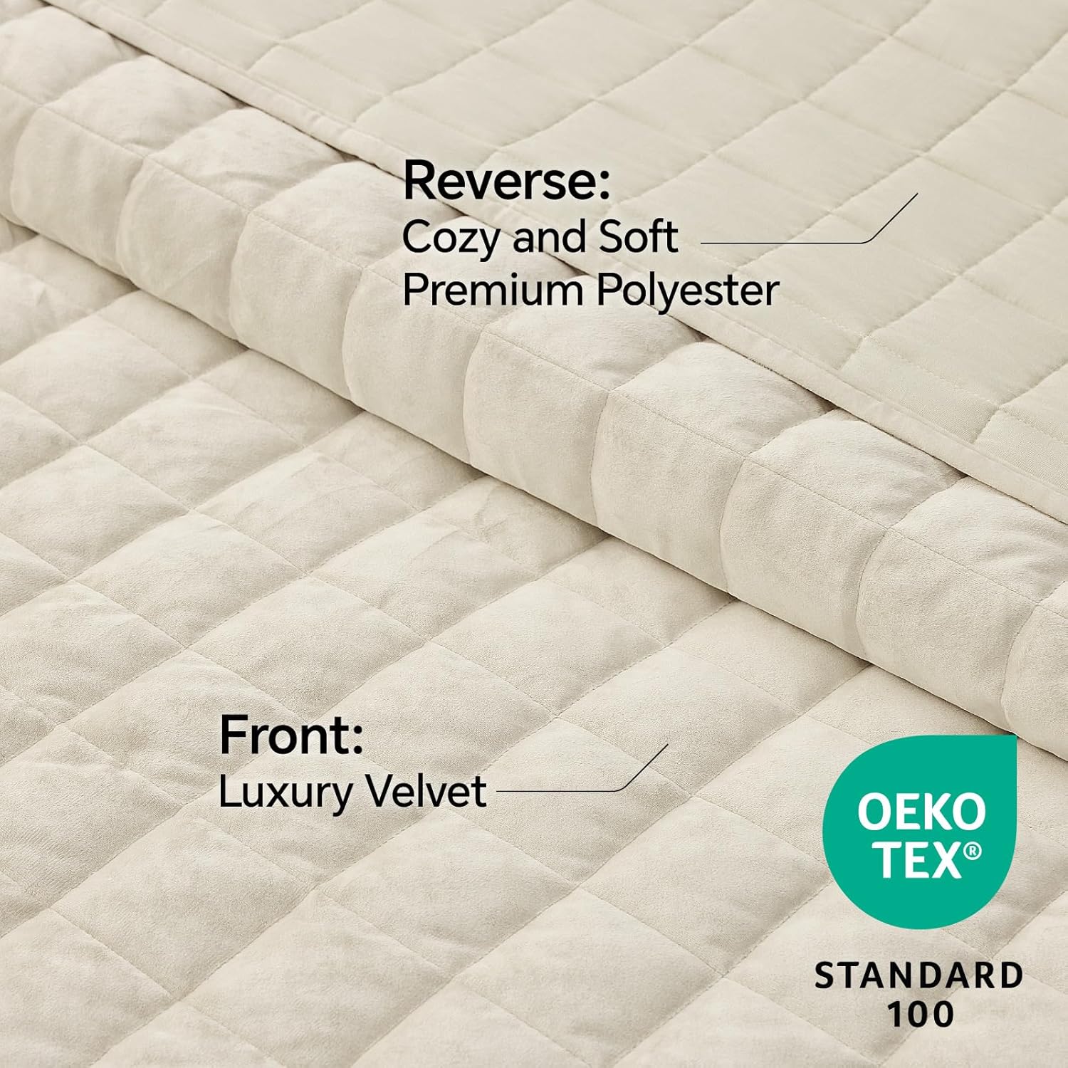BEDELITE Velvet Quilt Set Queen Size - Luxury Velvet Comforter Bedding Set 3 Pieces, Soft Cozy Cream White Oversized Bedspread Coverlet for All Seasons with 2 Pillow Shams - Image 3