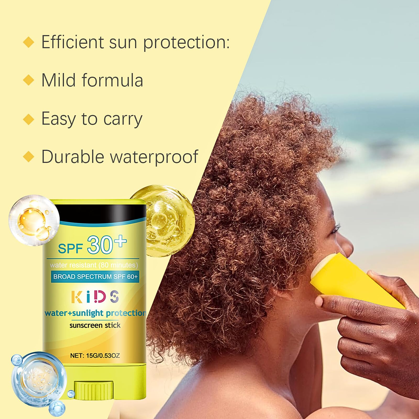 Sun Cream SPF 30+, Natural Sunscreen Stick with Broad Spectrum SPF 30+, Sunblock Stick for Face Body, Waterproof Suncream Factor 30, Sun Stick SPF 30+, UVA/UVB Protection, Residue-Free - Image 2