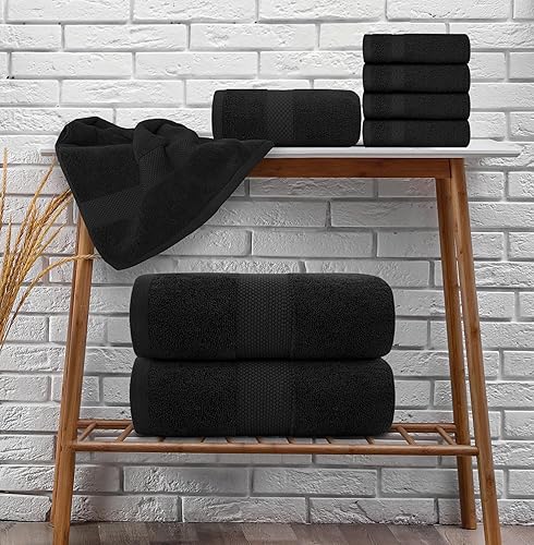 Miniatura 9 de White Classic Juego de toallas negras de 8 piezas [2 toallas de baño, 2 toallas de mano, 4 toallas faciales] y 2 tapetes de baño de lujo de 22 x 34