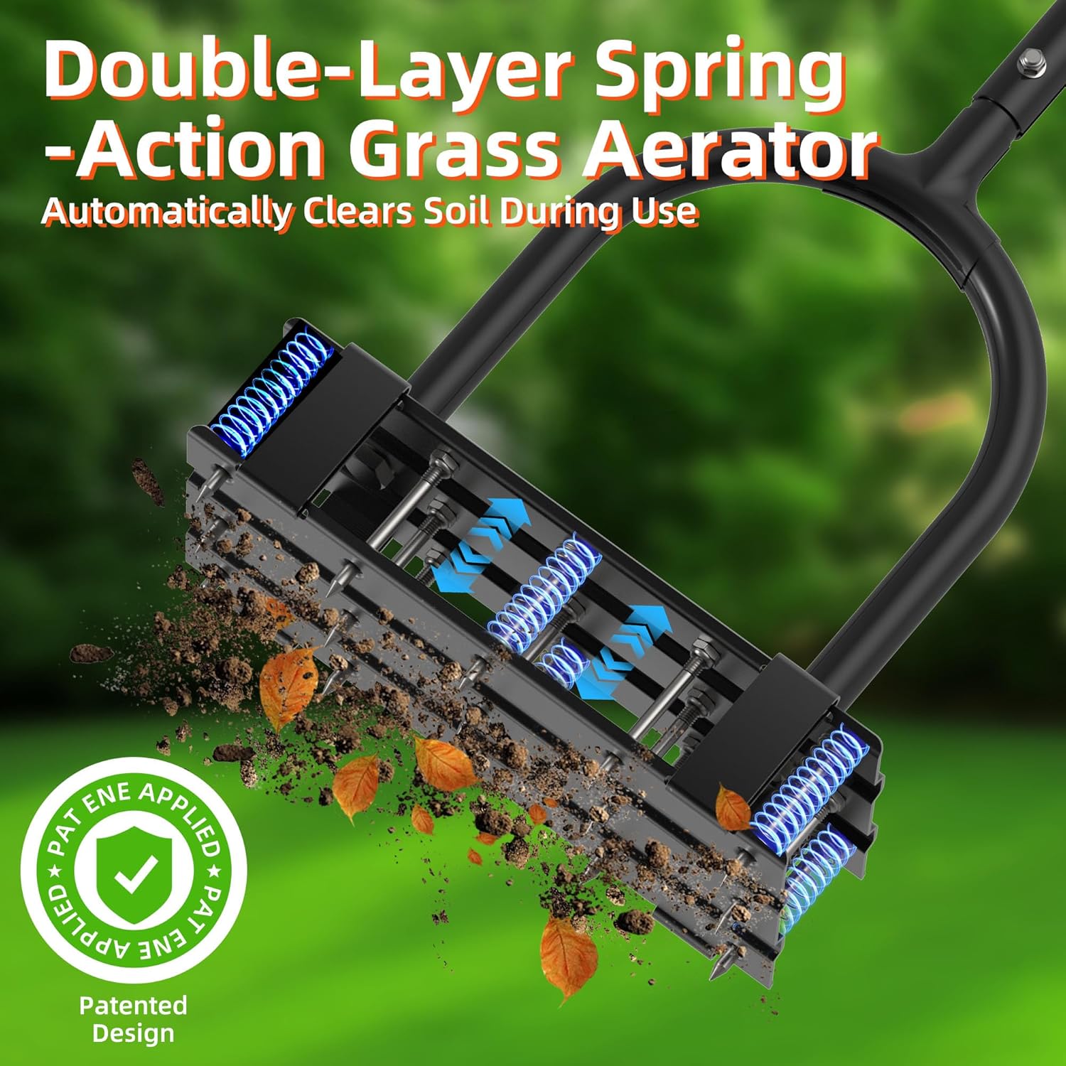 Aerator Lawn Tool - 2-in-1 Reinforced Heavy Duty Manual Lawn Aerator with 15 Spikes, Automatic Dirt and Leaf Clean Design, Adjustable T-Handle, Handheld Aerator Lawn Tool for Grass Health & Yard