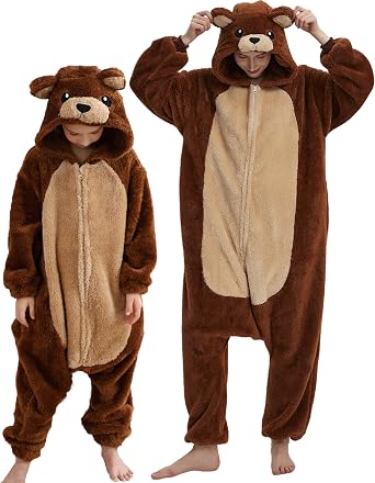 DarkCom Kids Animal Onesie,Women and Mens Cosplay Brown Bear Onesie Halloween Costume Christmas Pajamas Sleepwear