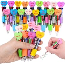 LiYiQ 25 Pcs Valentines Day Conversation Colorful Multicolor Pen in One Cartoon Cute Fun 4-in-1 Pens Bulk Kawaii Be Mine Kiss Me Love Conversation Lovely Ballpoint Pens for Fun Gifts