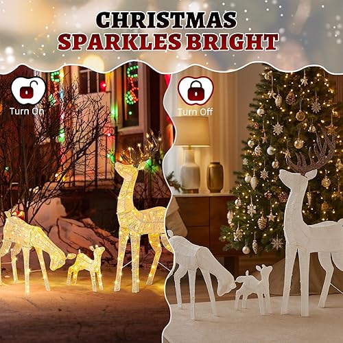 Miniatura 4 de CZBZ Juego de 3 piezas de renos navideños iluminados para exteriores, decoración de iluminación navideña para exteriores, a prueba de clima, 280