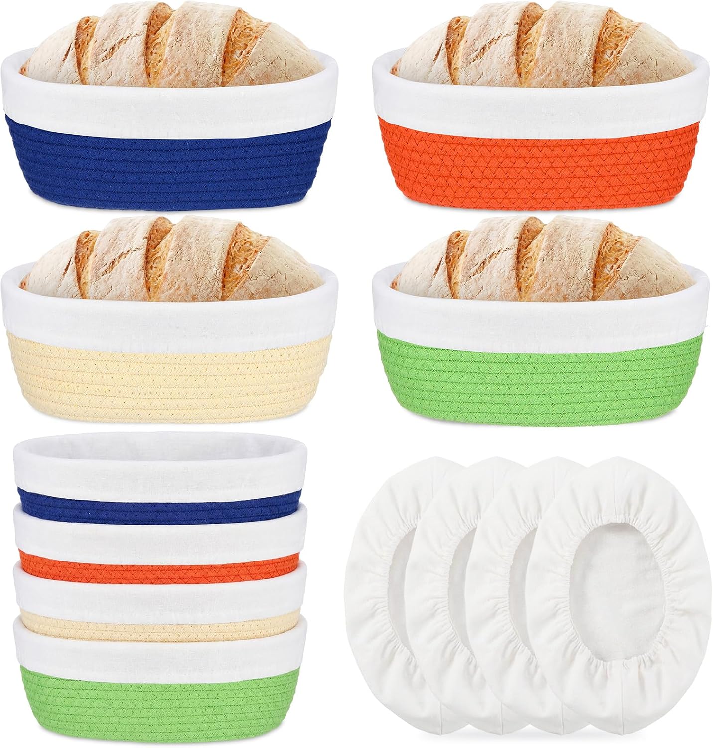 4 Pcs 10 Inch Bread Proofing Basket Set Cotton Rope Oval Banneton Basket Sourdough Bread with Liners Covers for Baking Supplies (Black)