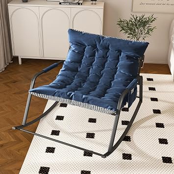 Comfy Rocking Chair Nursery, Extra-Wide Rocker with Cushion for Nurserys, Blue Glider Rocking Chair with Storage for Indoor Bedroom Living Room, Cloud-Like Design, 330 LBS Blue