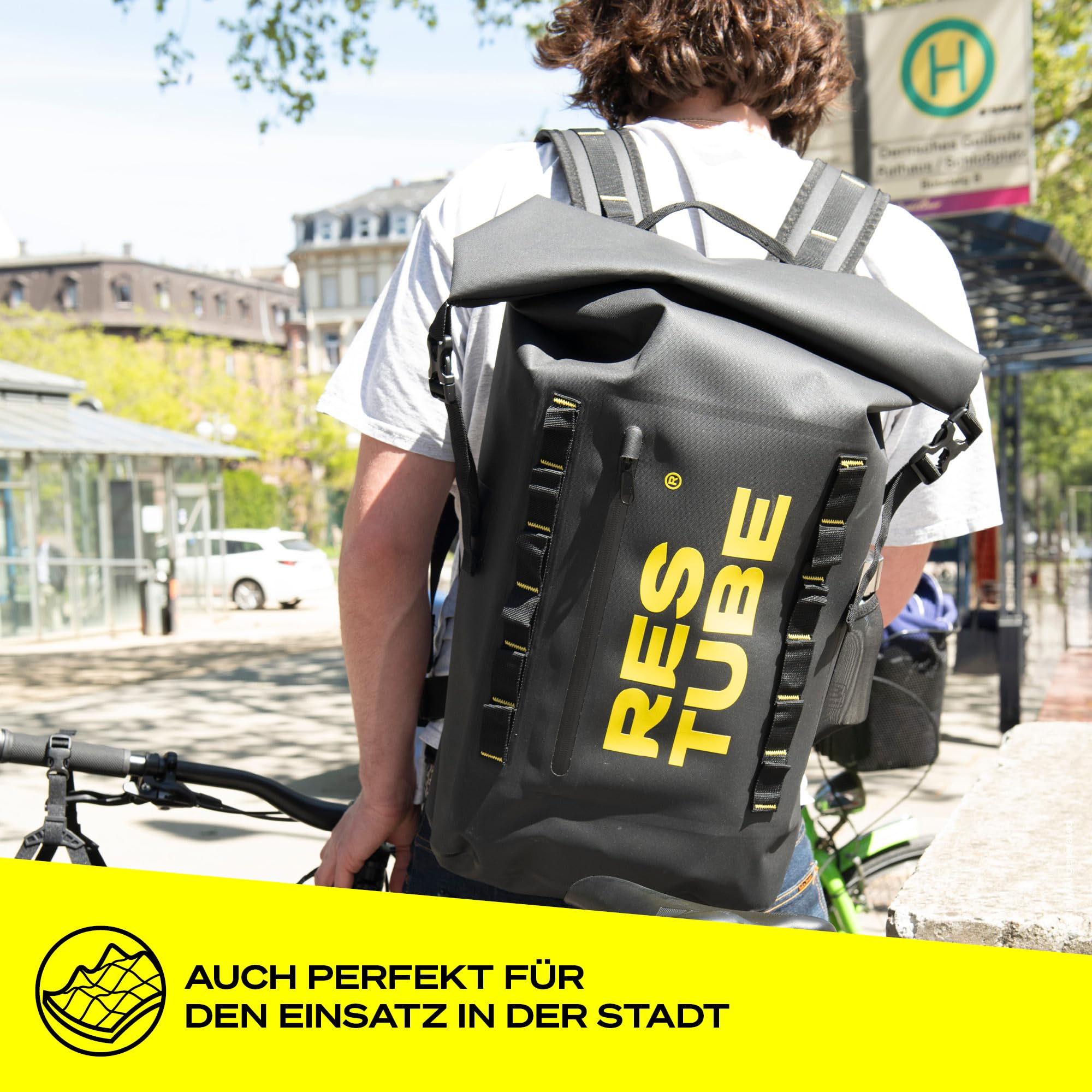 Restube Coast 25L wasserdichter Rucksack - Wasserfester Rolltop - Laptop-Fach - Flaschenhalter - Daypack für Alltag, Pendeln, Fahrrad, Outdoor & Abenteuer am Wasser