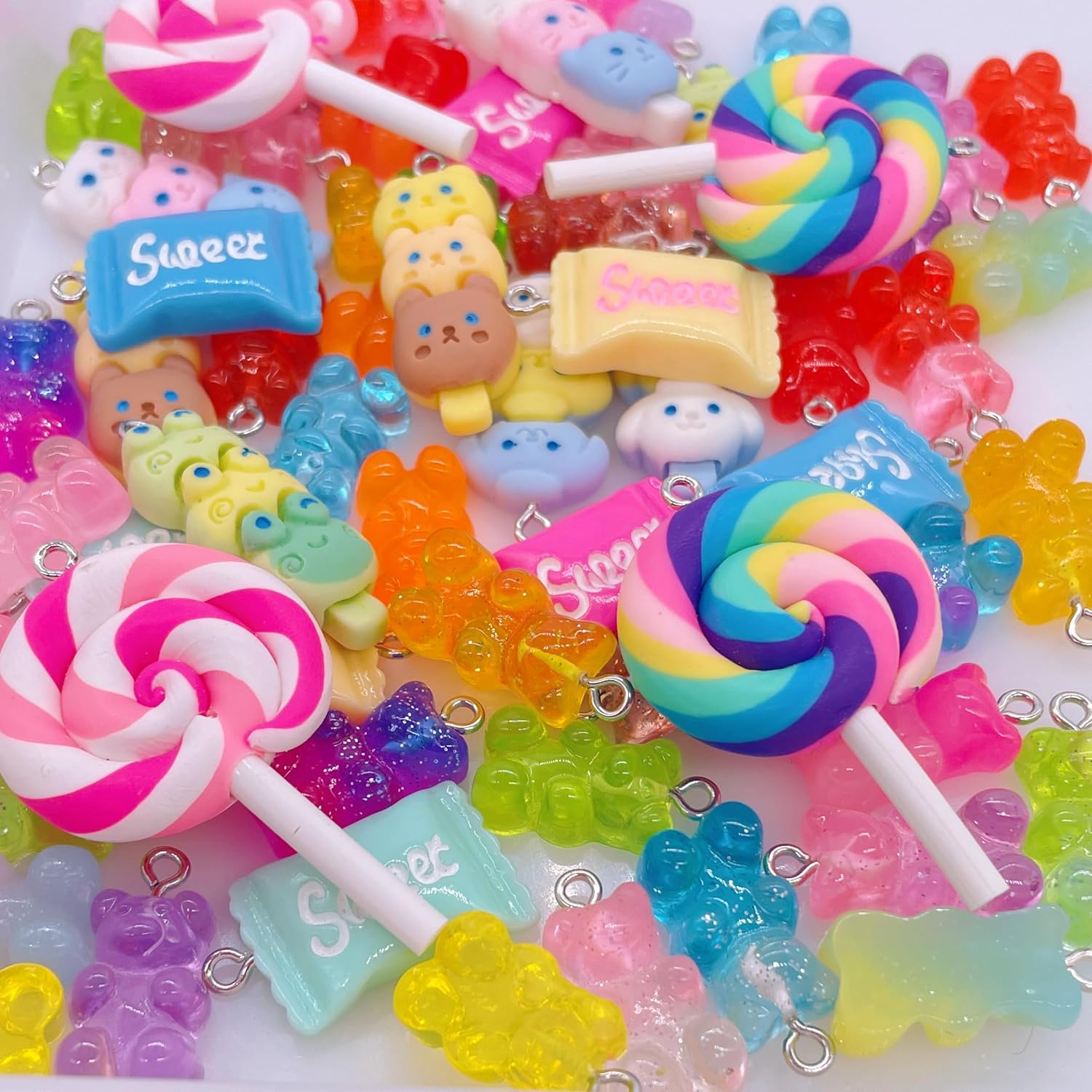 Bulk Assorted Candy Pendant,Grandient 3D Gummy bear Charms for Jewelry Necklace Earrings Bracelet Art Craft Project Making (70pcs with hole) - Image 2